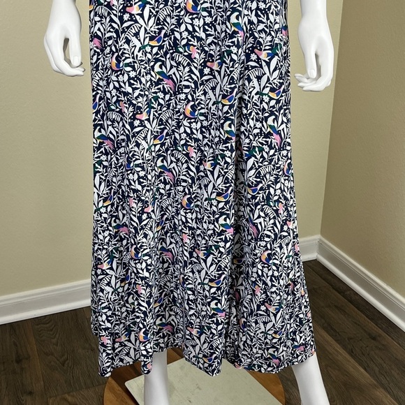 Loft Women’s Size 4 Blue Floral Bird Ruffle Strap Midi Dress Sleeveless Slit - Picture 12 of 15